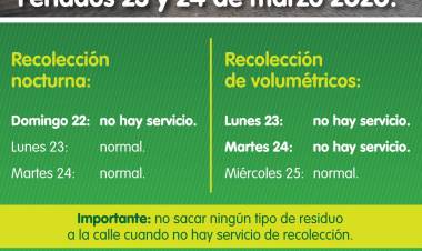 Recolección de Residuos para los Feriados 23 y 24 de Marzo