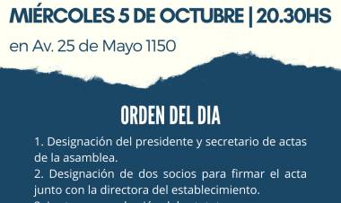 Convocatoria a Asamblea Extraordinaria Constituída de la Asociación Cooperadora