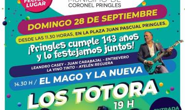 Se reprograma la gran fiesta del 143° Aniversario de Coronel Pringles