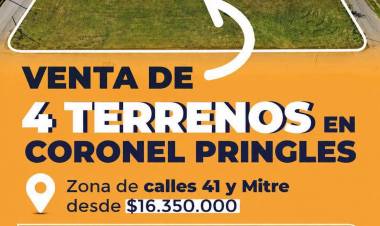 Oportunidad: Venta de 4 terrenos en la ciudad de Coronel Pringles