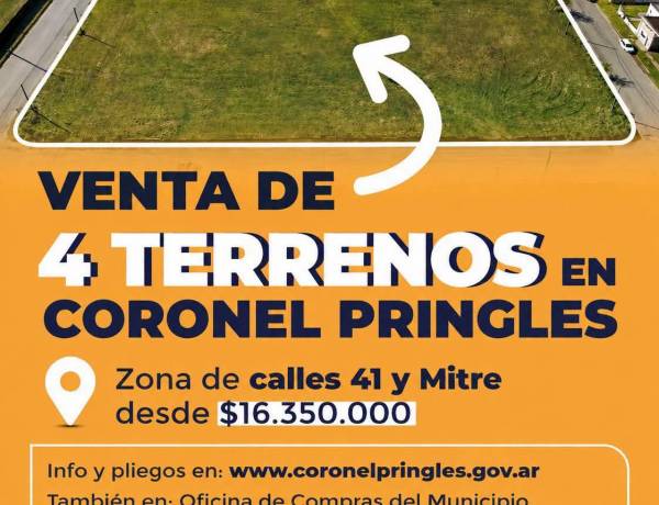 Oportunidad: Venta de 4 terrenos en la ciudad de Coronel Pringles