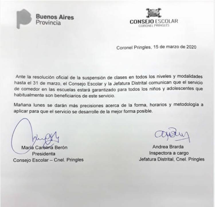 Comunicado del Consejo Escolar y Jefatura Distrital
