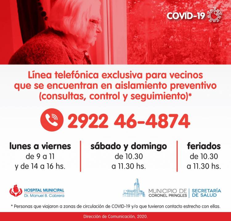 Línea exclusiva para vecinos/as que se encuentran en aislamiento preventivo