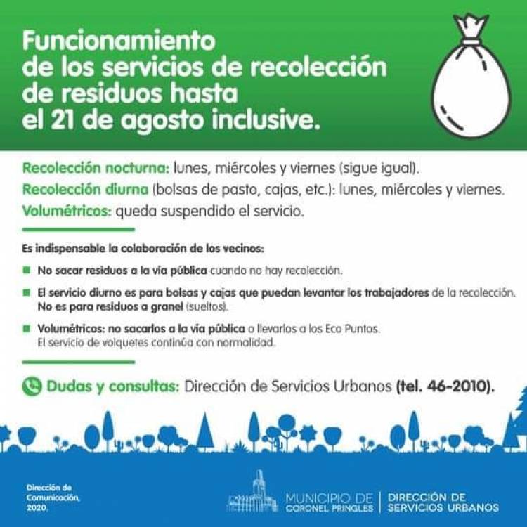 Así van a funcionar los servicios de recolección hasta el 21 de agosto inclusive