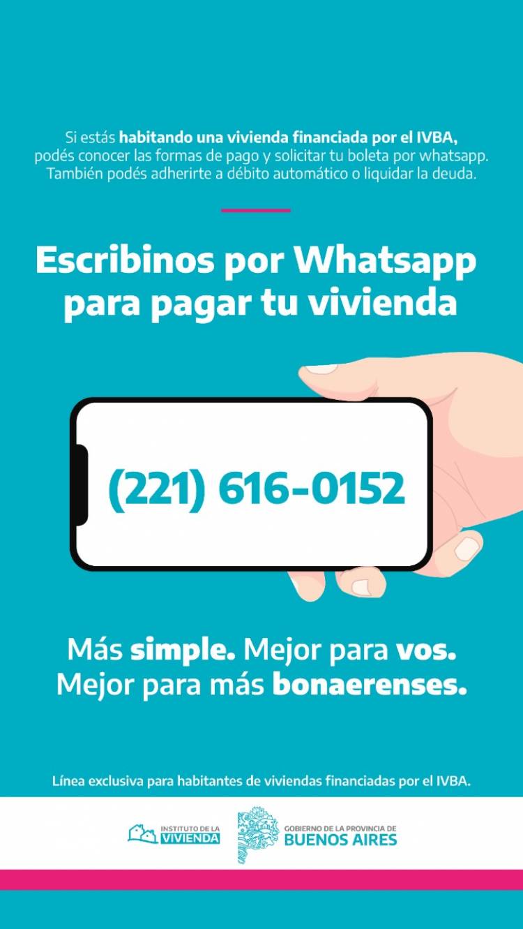Número de whatsapp para pagar cuotas de casa de barrio