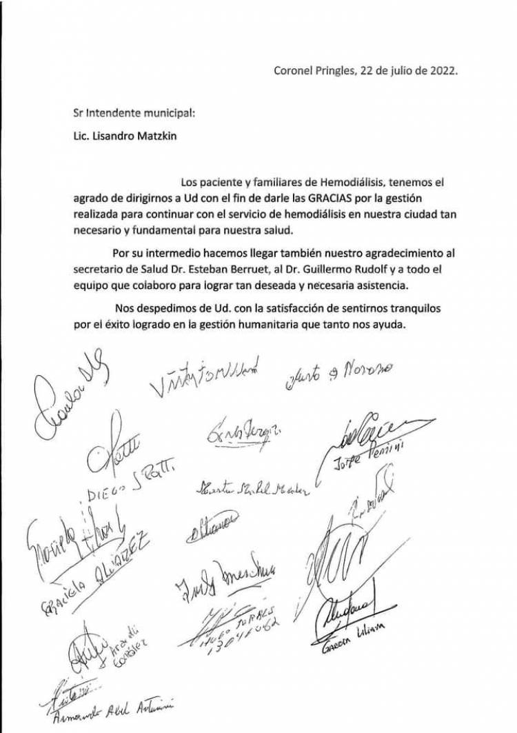Pacientes y familiares de Hemodiálisis agradecen por la continuidad del servicio
