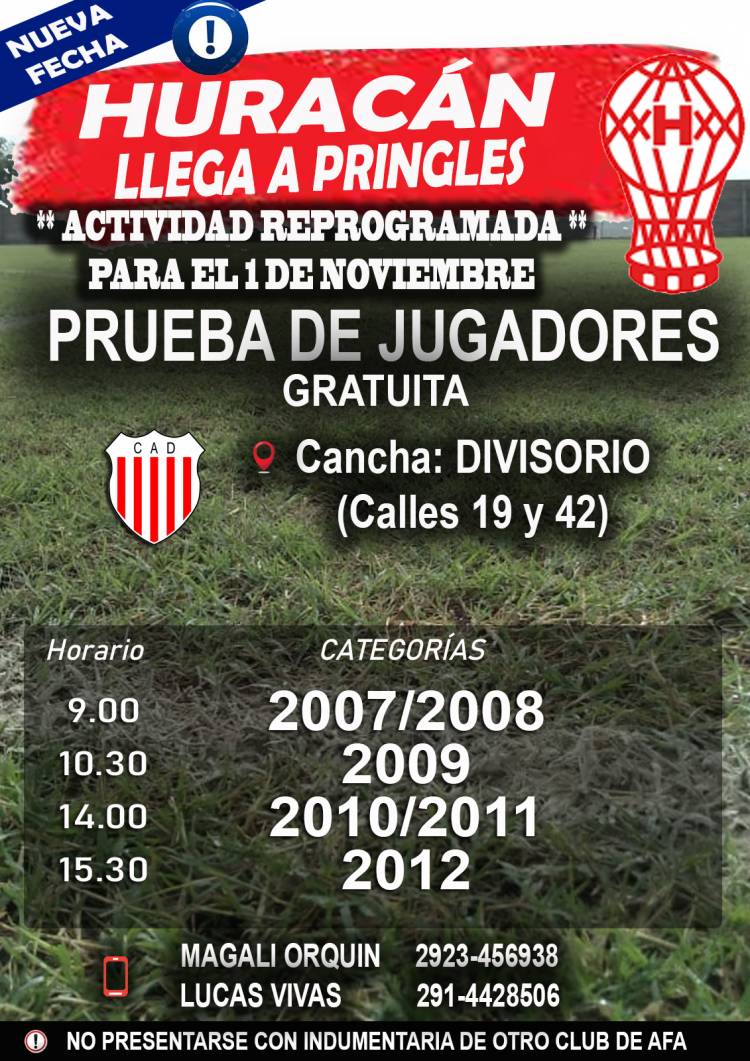 Huracán probará jugadores en Pringles