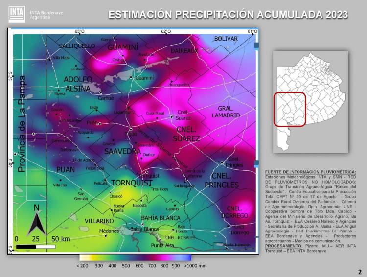 Cartografía de precipitación 2023. Sudoeste bonaerense