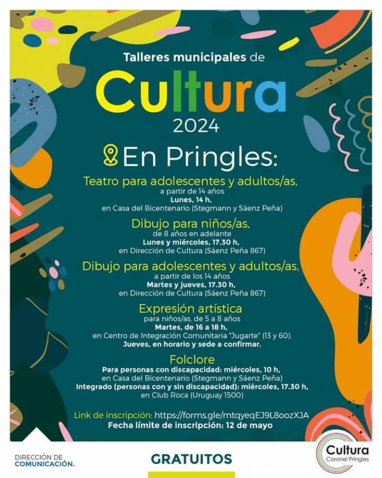 Ya están abiertas las inscripciones para los Talleres de la Dirección de Cultura