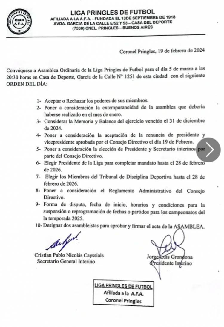 LPF: Asamblea Ordinaria