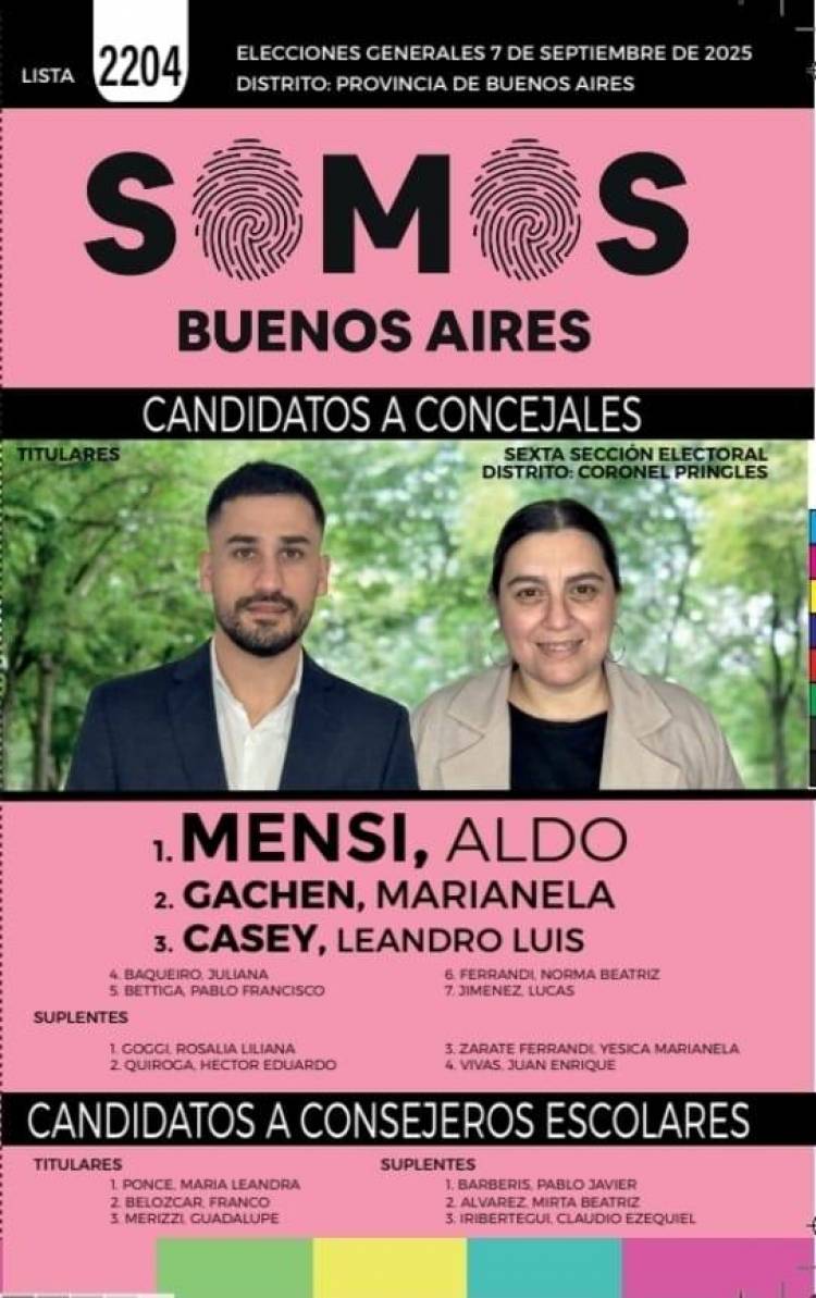 Elecciones Legislativas 2025: Somos Buenos Aires en Coronel Pringles