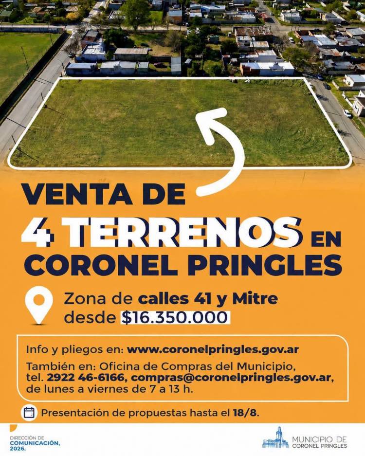 Oportunidad: Venta de 4 terrenos en la ciudad de Coronel Pringles
