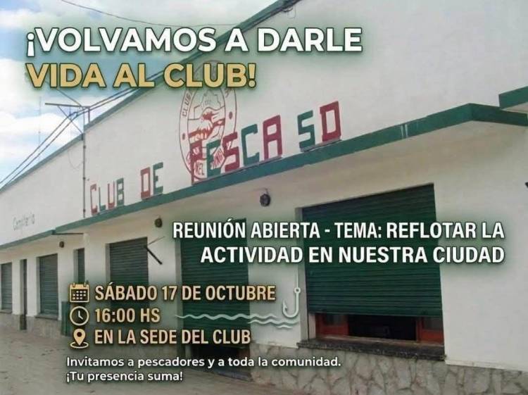 Convocan a una reunión abierta en el Club de Pesca de Coronel Pringles 
